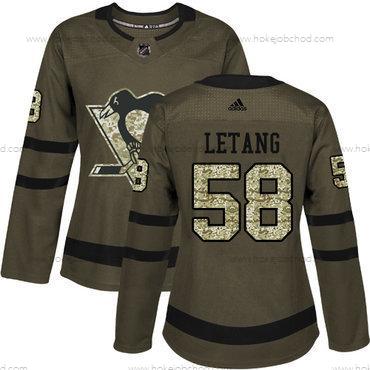 Adidas Žena Pittsburgh Penguins #58 Kris Letang Zelená Salute to Service Sešitý NHL Dres