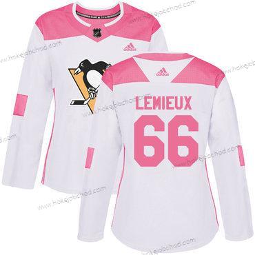 Adidas Žena Pittsburgh Penguins #66 Mario Lemieux Bílý Růžový Autentické Sešitý NHL Dres