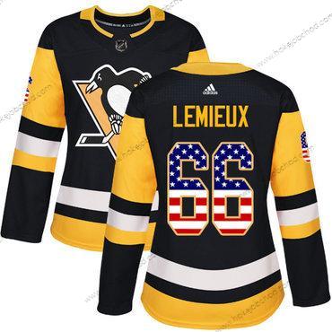 Adidas Žena Pittsburgh Penguins #66 Mario Lemieux Černá Domácí Autentické USA Flag Sešitý NHL Dres