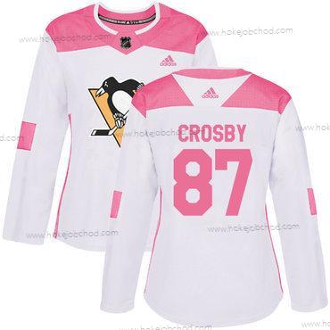 Adidas Žena Pittsburgh Penguins #87 Sidney Crosby Bílý Růžový Autentické Sešitý NHL Dres