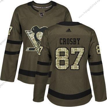 Adidas Žena Pittsburgh Penguins #87 Sidney Crosby Zelená Salute to Service Sešitý NHL Dres