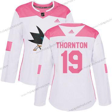 Adidas Žena San Jose Sharks #19 Joe Thornton Bílý Růžový Autentické Sešitý NHL Dres