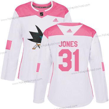 Adidas Žena San Jose Sharks #31 Martin Jones Bílý Růžový Autentické Sešitý NHL Dres