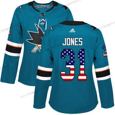 Adidas Žena San Jose Sharks #31 Martin Jones Modrozelená Domácí Autentické USA Flag Sešitý NHL Dres