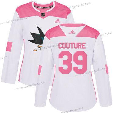 Adidas Žena San Jose Sharks #39 Logan Couture Bílý Růžový Autentické Sešitý NHL Dres