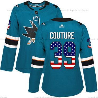 Adidas Žena San Jose Sharks #39 Logan Couture Modrozelená Domácí Autentické USA Flag Sešitý NHL Dres