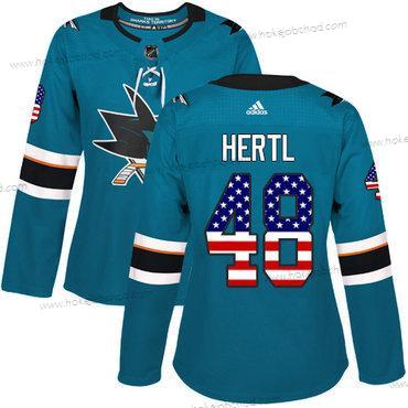 Adidas Žena San Jose Sharks #48 Tomas Hertl Modrozelená Domácí Autentické USA Flag Sešitý NHL Dres