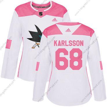 Adidas Žena San Jose Sharks #68 Melker Karlsson Bílý Růžový Autentické Sešitý NHL Dres