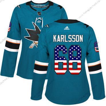 Adidas Žena San Jose Sharks #68 Melker Karlsson Modrozelená Domácí Autentické USA Flag Sešitý NHL Dres