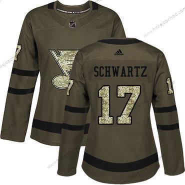 Adidas Žena St. Louis Blues #17 Jaden Schwartz Zelená Salute to Service Sešitý NHL Dres