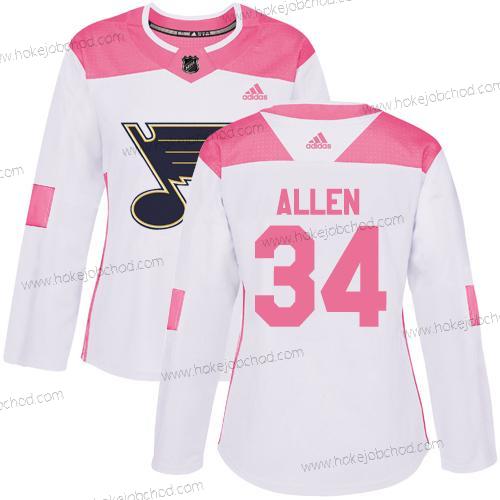 Adidas Žena St. Louis Blues #34 Jake Allen Bílý Růžový Autentické Sešitý NHL Dres