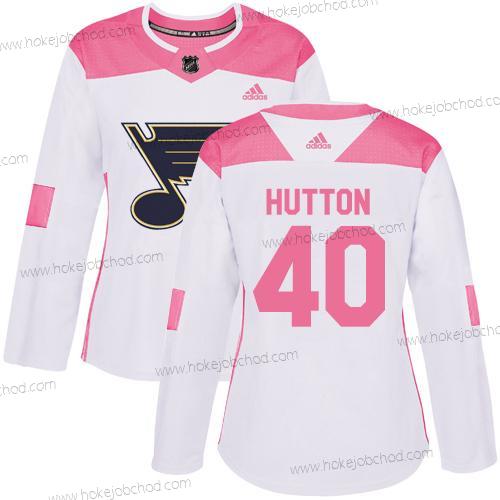 Adidas Žena St. Louis Blues #40 Carter Hutton Bílý Růžový Autentické Sešitý NHL Dres