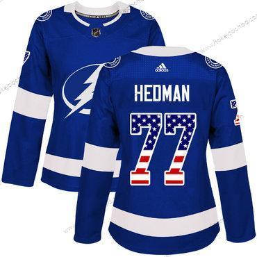 Adidas Žena Tampa Bay Lightning #77 Victor Hedman Modrý Domácí Autentické USA Flag Sešitý NHL Dres