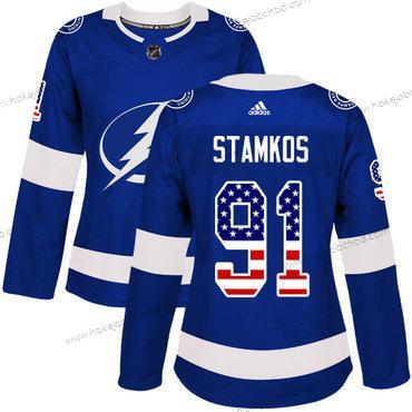 Adidas Žena Tampa Bay Lightning #91 Steven Stamkos Modrý Domácí Autentické USA Flag Sešitý NHL Dres