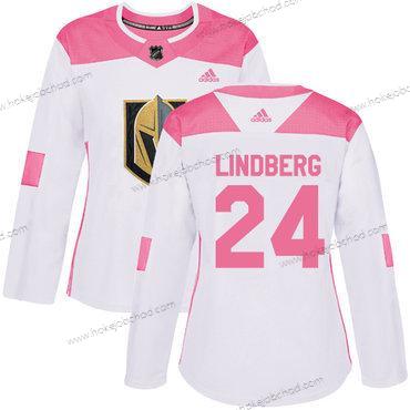 Adidas Žena Vegas Golden Knights #24 Oscar Lindberg Bílý Růžový Autentické Sešitý NHL Dres