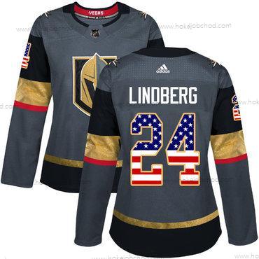 Adidas Žena Vegas Golden Knights #24 Oscar Lindberg Šedá Domácí Autentické USA Flag Sešitý NHL Dres