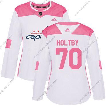 Adidas Žena Washington Capitals #70 Braden Holtby Bílý Růžový Autentické Sešitý NHL Dres