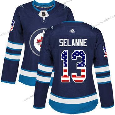 Adidas Žena Winnipeg Jets #13 Teemu Selanne Námořnictvo Modrý Domácí Autentické USA Flag Sešitý NHL Dres