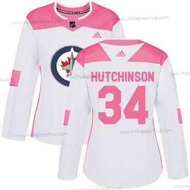 Adidas Žena Winnipeg Jets #34 Michael Hutchinson Bílý Růžový Autentické Sešitý NHL Dres