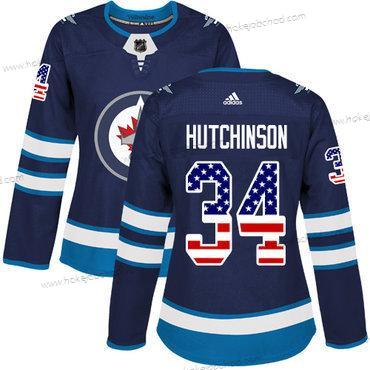 Adidas Žena Winnipeg Jets #34 Michael Hutchinson Námořnictvo Modrý Domácí Autentické USA Flag Sešitý NHL Dres