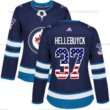 Adidas Žena Winnipeg Jets #37 Connor Hellebuyck Námořnictvo Modrý Domácí Autentické USA Flag Sešitý NHL Dres