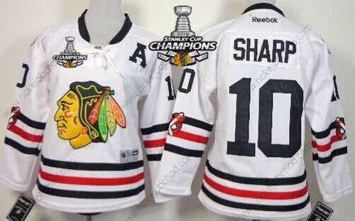 Dětské Chicago Blackhawks #10 Patrick Sharp 2015 Zimní Klasický Bílý Dres W/2015 Stanley Cup Champion Patch