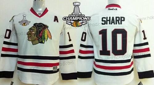 Dětské Chicago Blackhawks #10 Patrick Sharp Bílý Dres W/2015 Stanley Cup Champion Patch