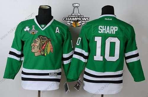 Dětské Chicago Blackhawks #10 Patrick Sharp Zelená Dres W/2015 Stanley Cup Champion Patch