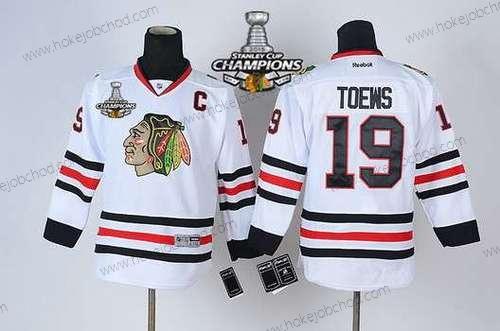 Dětské Chicago Blackhawks #19 Janathan Toews Bílý Dres W/2015 Stanley Cup Champion Patch