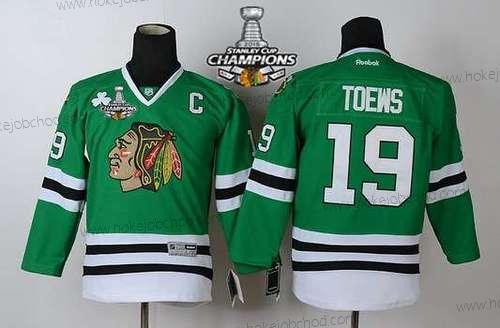 Dětské Chicago Blackhawks #19 Janathan Toews Zelená Dres W/2015 Stanley Cup Champion Patch