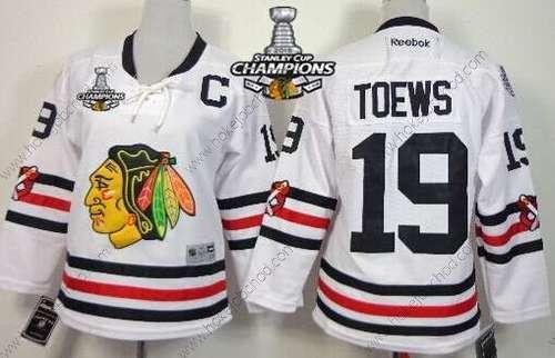 Dětské Chicago Blackhawks #19 Jonathan Toews 2015 Zimní Klasický Bílý Dres W/2015 Stanley Cup Champion Patch