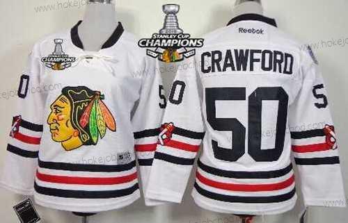 Dětské Chicago Blackhawks #50 Corey Crawford 2015 Zimní Klasický Bílý Dres W/2015 Stanley Cup Champion Patch