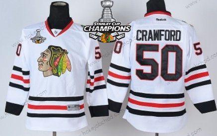 Dětské Chicago Blackhawks #50 Corey Crawford Bílý Dres W/2015 Stanley Cup Champion Patch