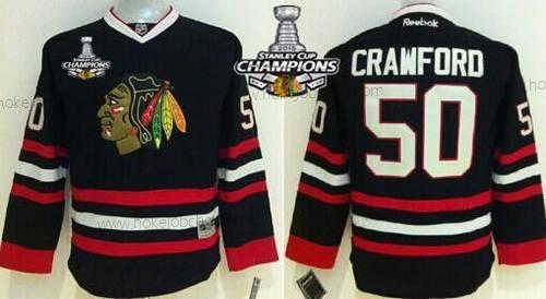 Dětské Chicago Blackhawks #50 Corey Crawford Černá Dres W/2015 Stanley Cup Champion Patch