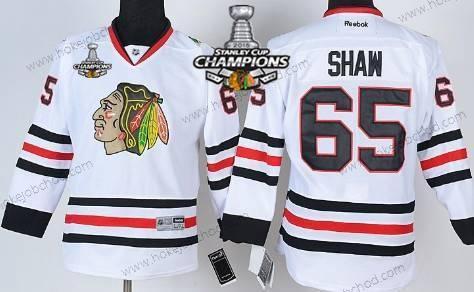 Dětské Chicago Blackhawks #65 Andrew Shaw Bílý Dres W/2015 Stanley Cup Champion Patch