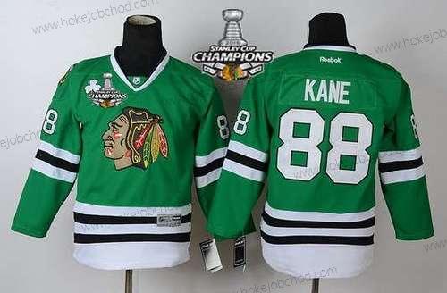 Dětské Chicago Blackhawks #88 Patrick Kane Zelená Dres W/2015 Stanley Cup Champion Patch