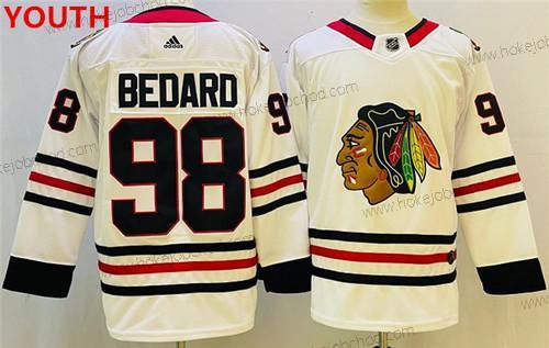 Mládež Chicago Blackhawks #98 Connor Bedard Bílý Černá Sešitý Dres