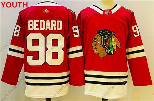 Mládež Chicago Blackhawks #98 Connor Bedard Červené Černá Sešitý Dres