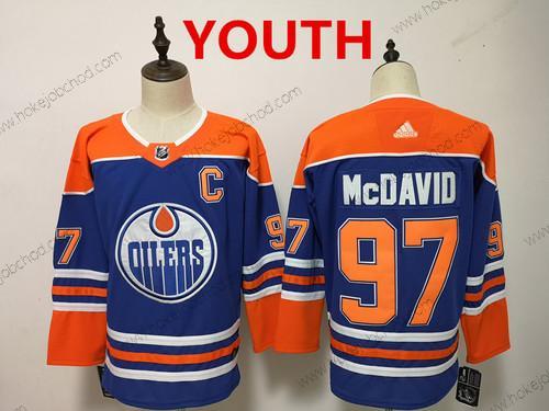 Mládež Edmonton Oilers #97 Connor Mcdavid Royal Modrý With Oranžová Domácí Hokejový Sešitý NHL Dres