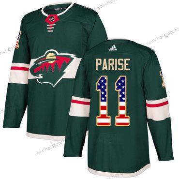 Mládež Minnesota Wild #11 Zach Parise Zelená Domácí Autentické USA Flag Sešitý NHL Dres