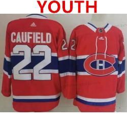 Mládež Montreal Canadiens #22 Cole Caufield Červené Sešitý NHL Dres