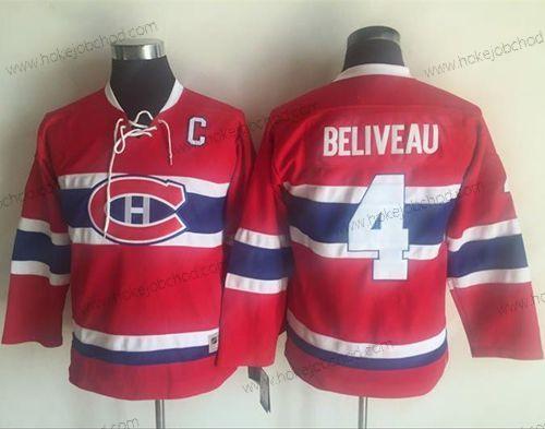 Mládež Montreal Canadiens #4 Jean Beliveau Červené CCM Retro Sešitý NHL Dres