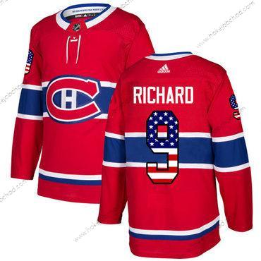 Mládež Montreal Canadiens #9 Maurice Richard Červené Domácí Autentické USA Flag Sešitý NHL Dres