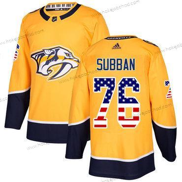 Mládež Nashville Predators #76 P.K Subban Žlutá Domácí Autentické USA Flag Sešitý NHL Dres