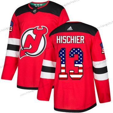 Mládež New Dres Devils #13 Nico Hischier Červené Domácí Autentické USA Flag Sešitý NHL Dres