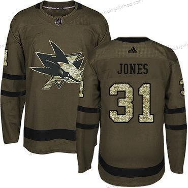 Mládež San Jose Sharks #31 Martin Jones Zelená Salute to Service Sešitý NHL Dres