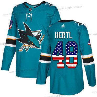 Mládež San Jose Sharks #48 Tomas Hertl Modrozelená Domácí Autentické USA Flag Sešitý NHL Dres