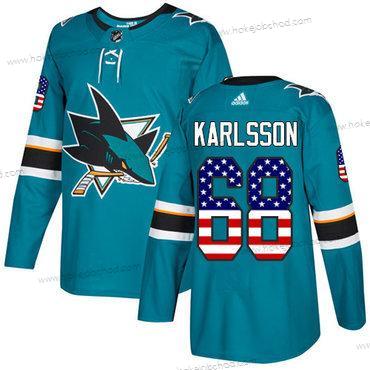 Mládež San Jose Sharks #68 Melker Karlsson Modrozelená Domácí Autentické USA Flag Sešitý NHL Dres