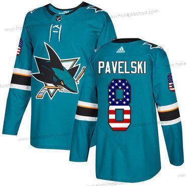 Mládež San Jose Sharks #8 Joe Pavelski Modrozelená Domácí Autentické USA Flag Sešitý NHL Dres