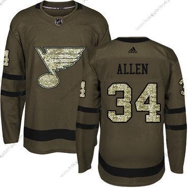 Mládež St. Louis Blues #34 Jake Allen Zelená Salute to Service Sešitý NHL Dres